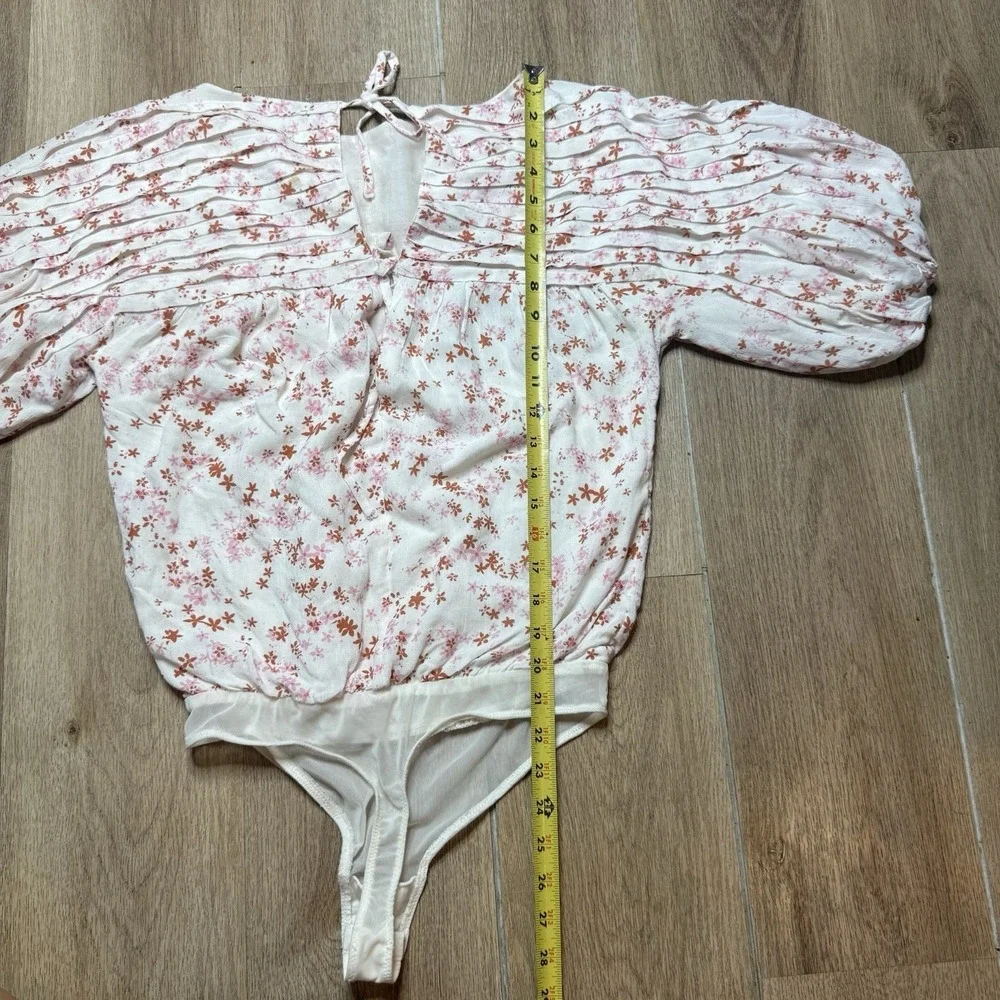 Free People Dessa Floral Pink Puff Sleeves Bodysuit‎ Small